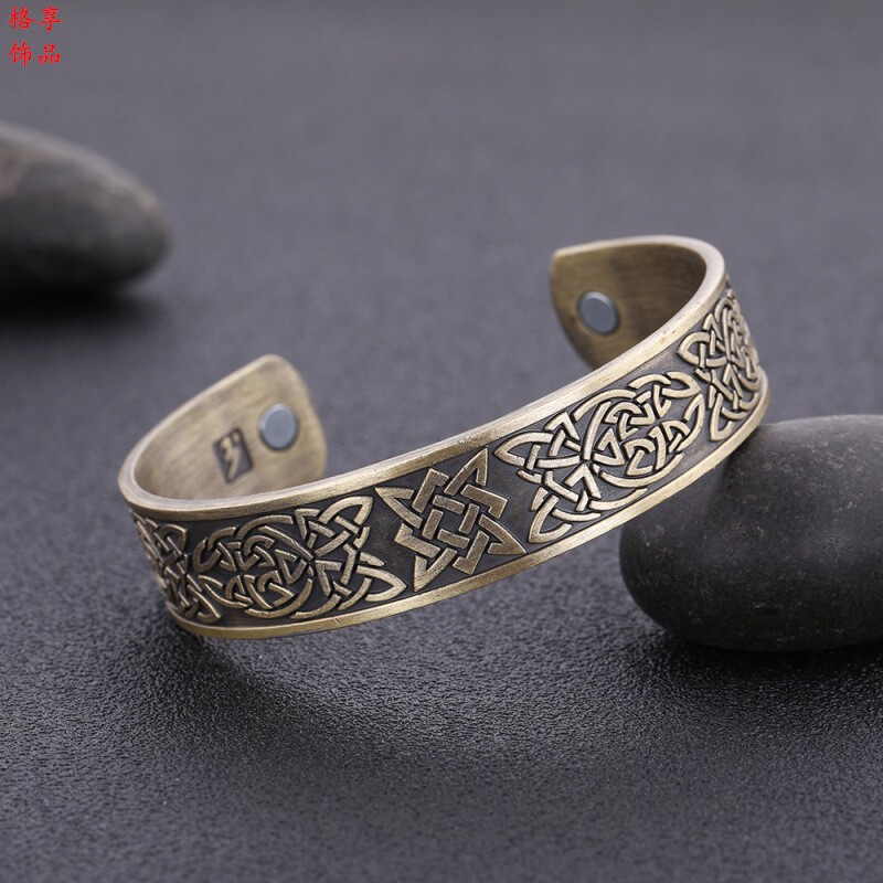 MENDEL Mens Vintage Norse Viking Celtic Trinity Knot Irish Cuff Bangle Bracelet