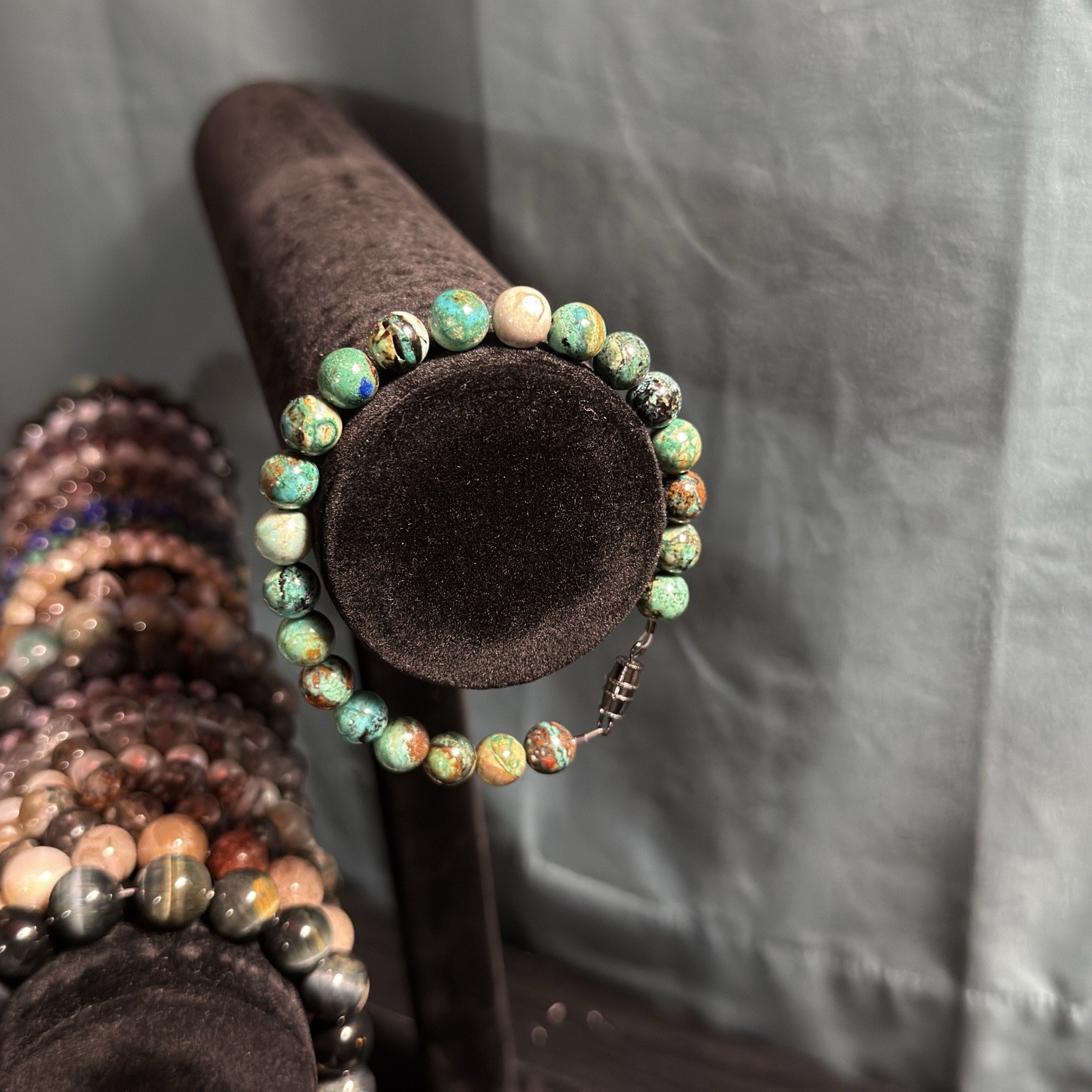 Chrysocolla Natural Gemstone Bead Bracelet | Smooth Round 8mm