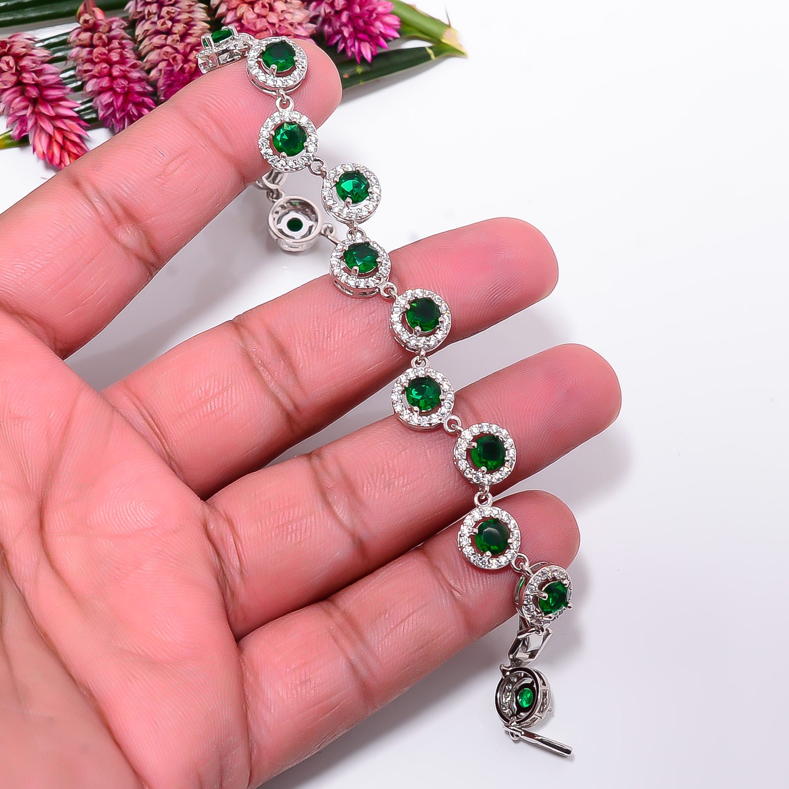 Chrome Diopside, CZ 925 Sterling Silver Adjustable Bracelet 7-8″ B134926