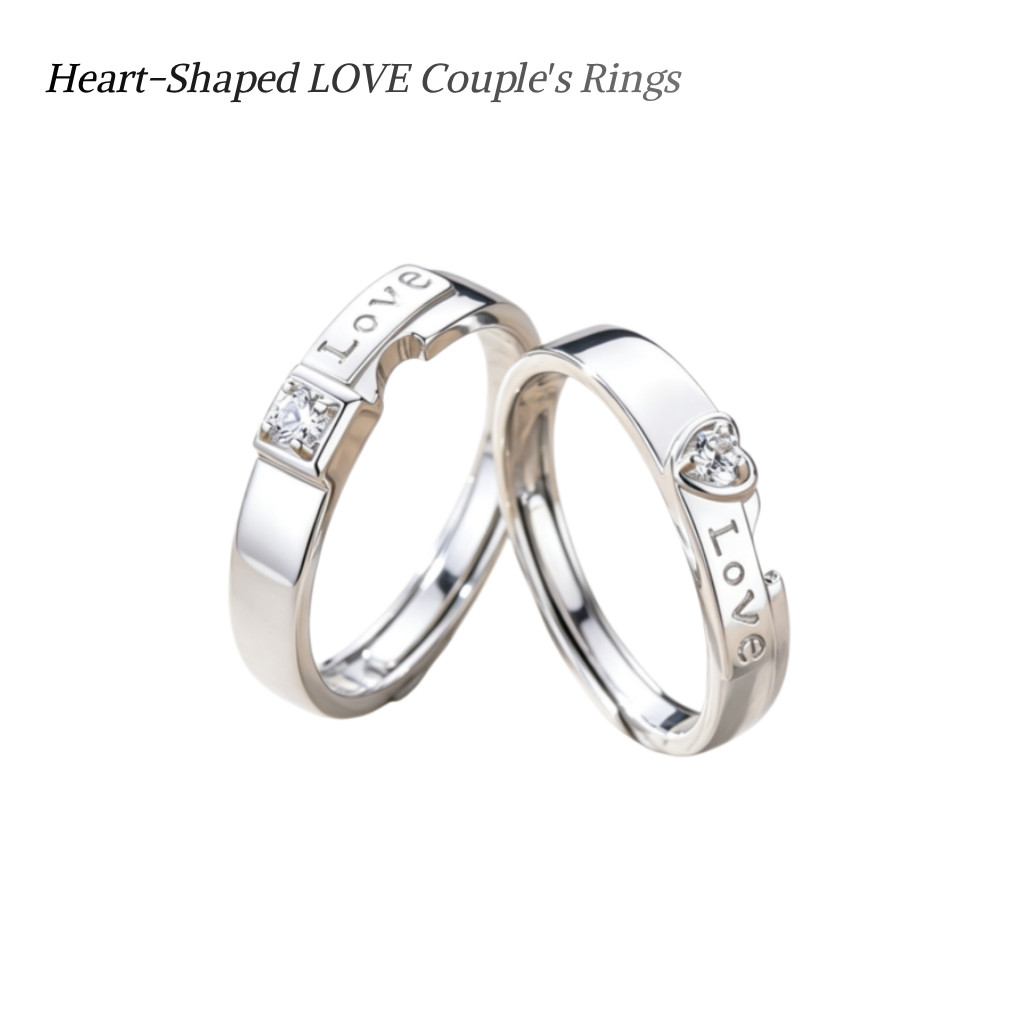 Matching Heart LOVE Pattern Promise Couple Rings Daily Jewelry for Him and Her