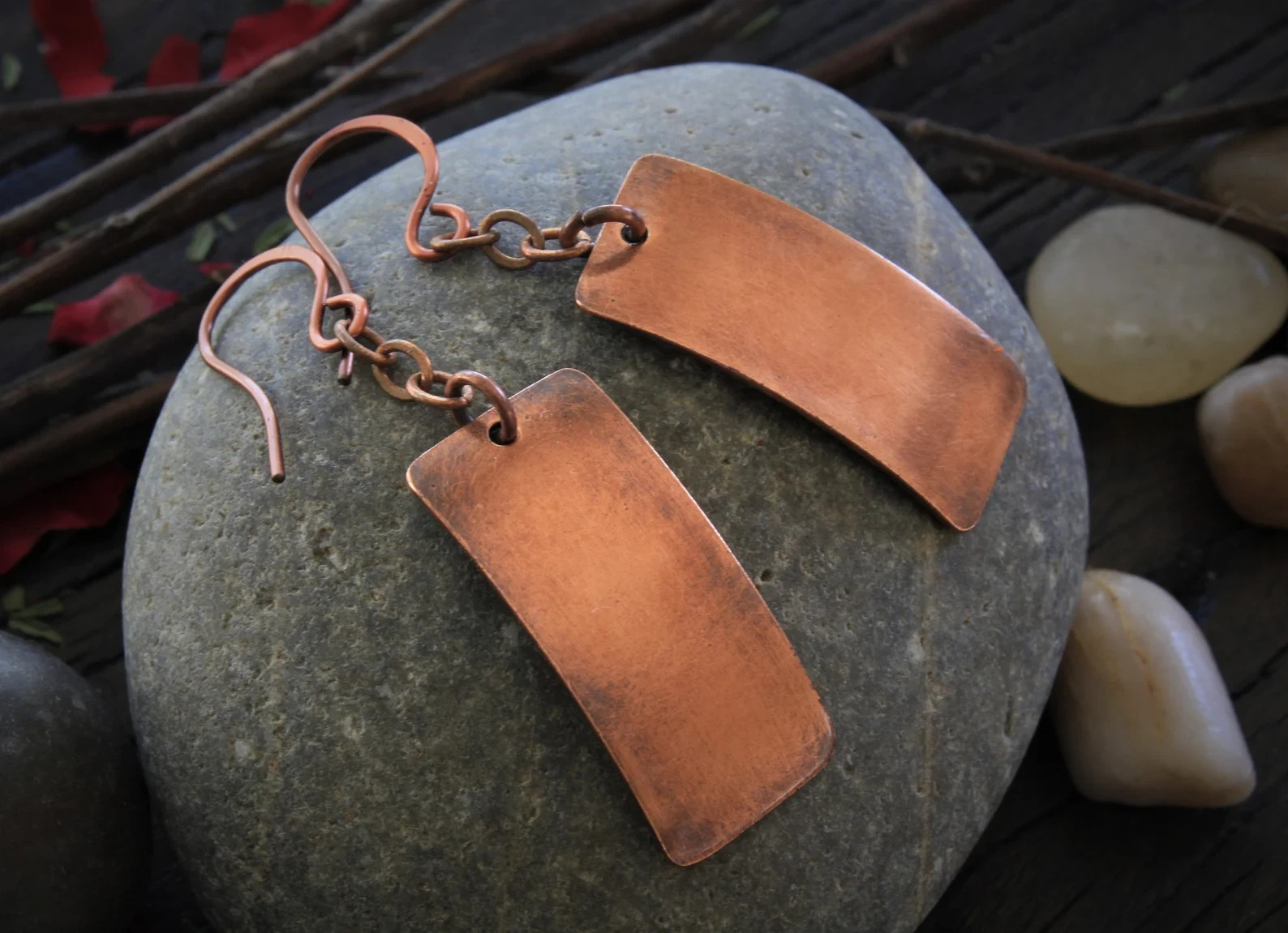 1 Pair Pure Copper + Silver Healing Hook Earrings, Jewelry Spiritual Kriya
