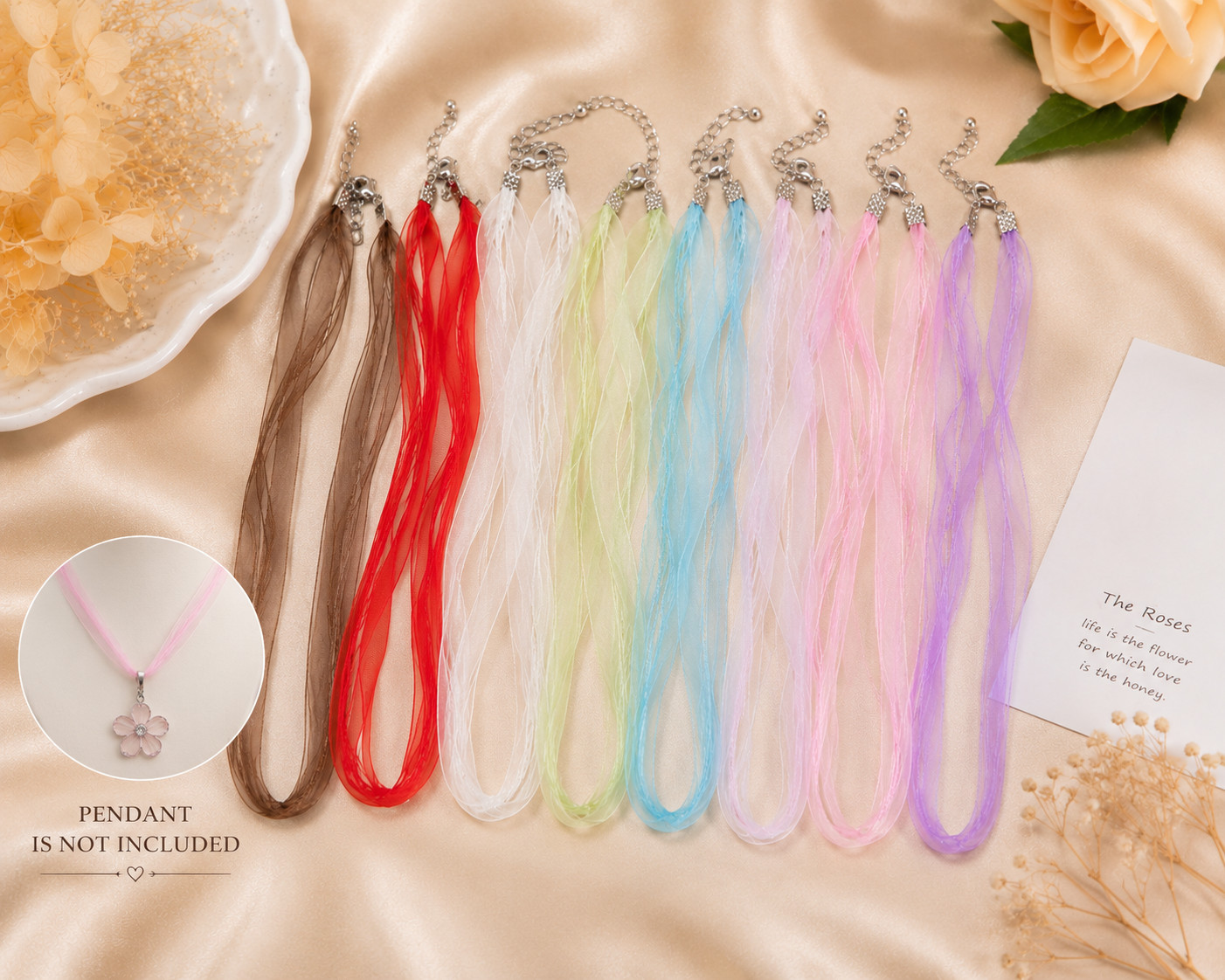 Necklace Cord Simple Sheer Ribbon Jewelry Making Multi Cord 18″ 50 pcs