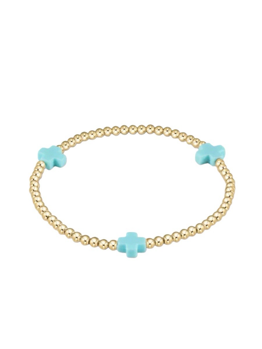 eNewton eGirl Signature Cross Gold Pattern Bead Bracelet in the color turquoise