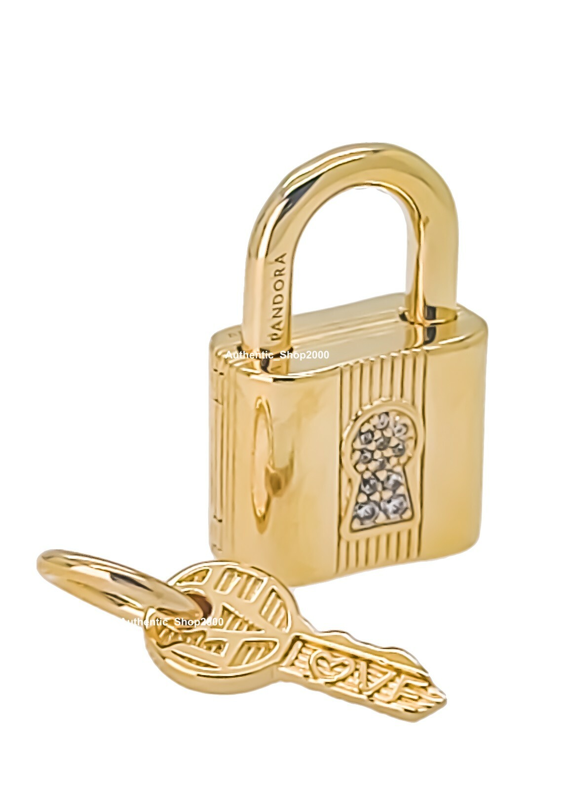 100% Authentic PANDORA 14k Gold Padlock & Key Dangle Charm Pendant 760088C01