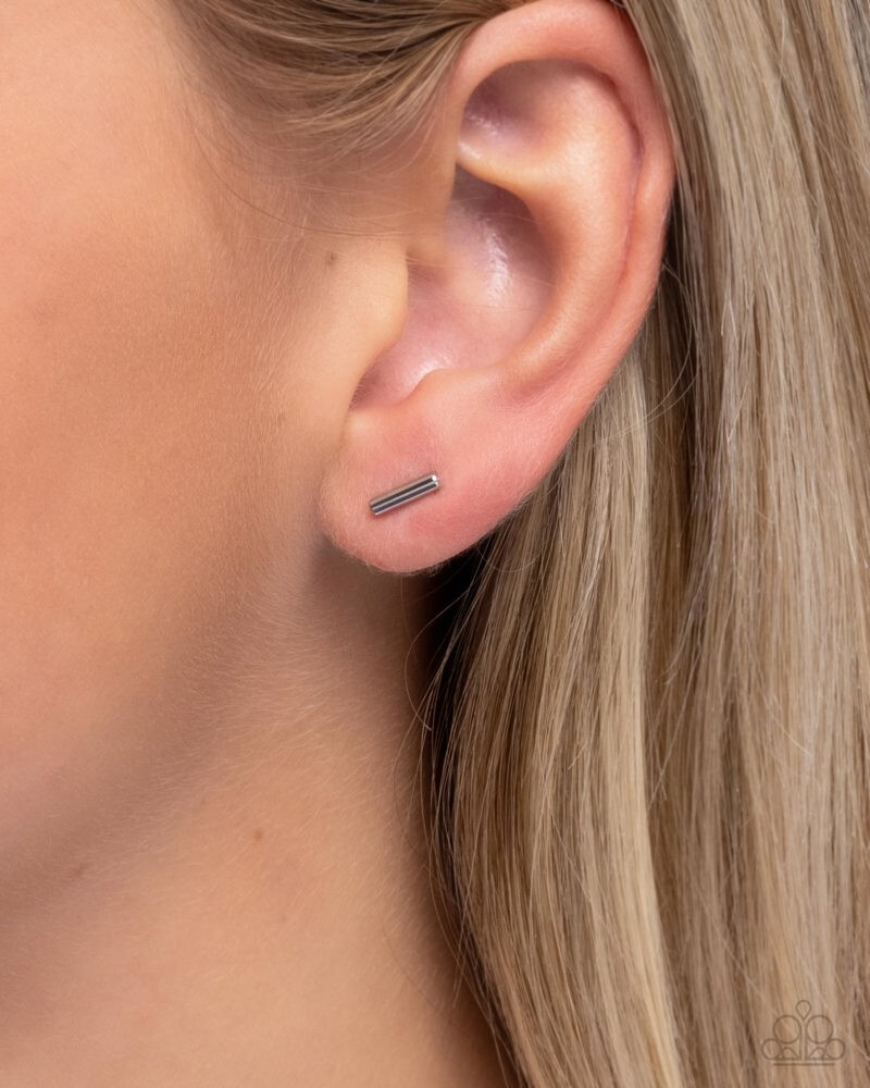 Paparazzi Simply Stainless – Silver- Sleek Silver Bar – Post Earrings