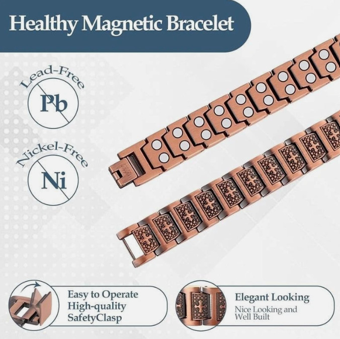 GMOX Men’s Copper Bracelet,3X Strength 99.99% Copper Magnetic Adjustable Length