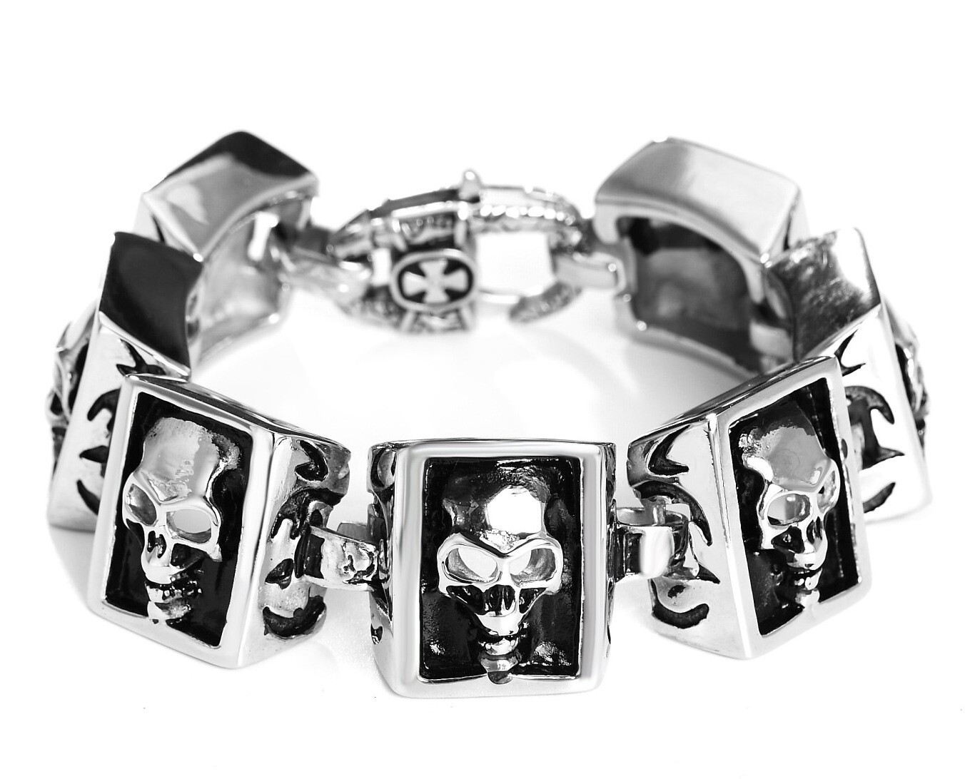 Biker Punk Rocker Square Skull Stainless teel Bracelet Halloween 8.5″ US Seller
