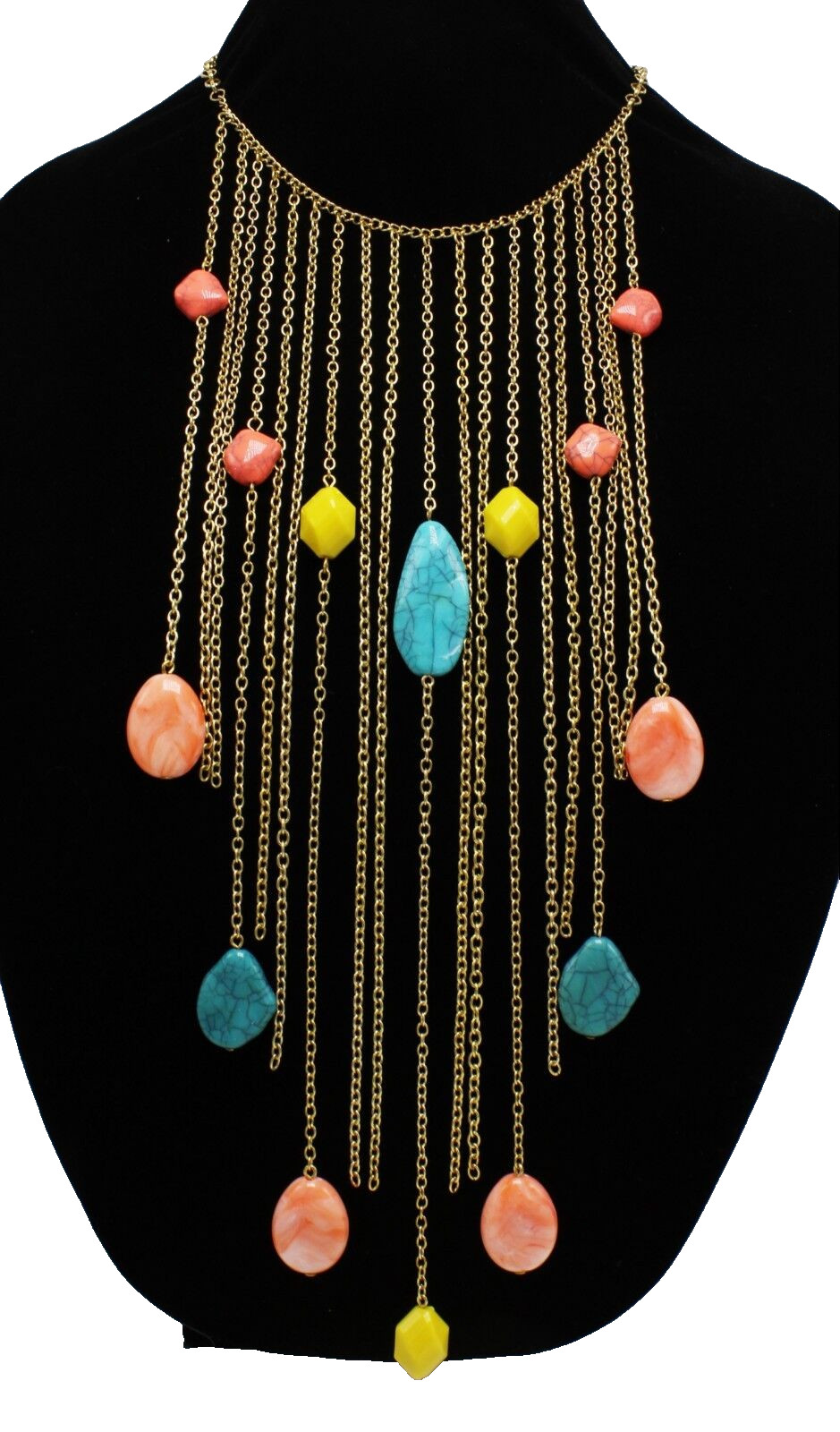 Eye Catching New Gold Tone Statement Necklace with Stones #N2719
