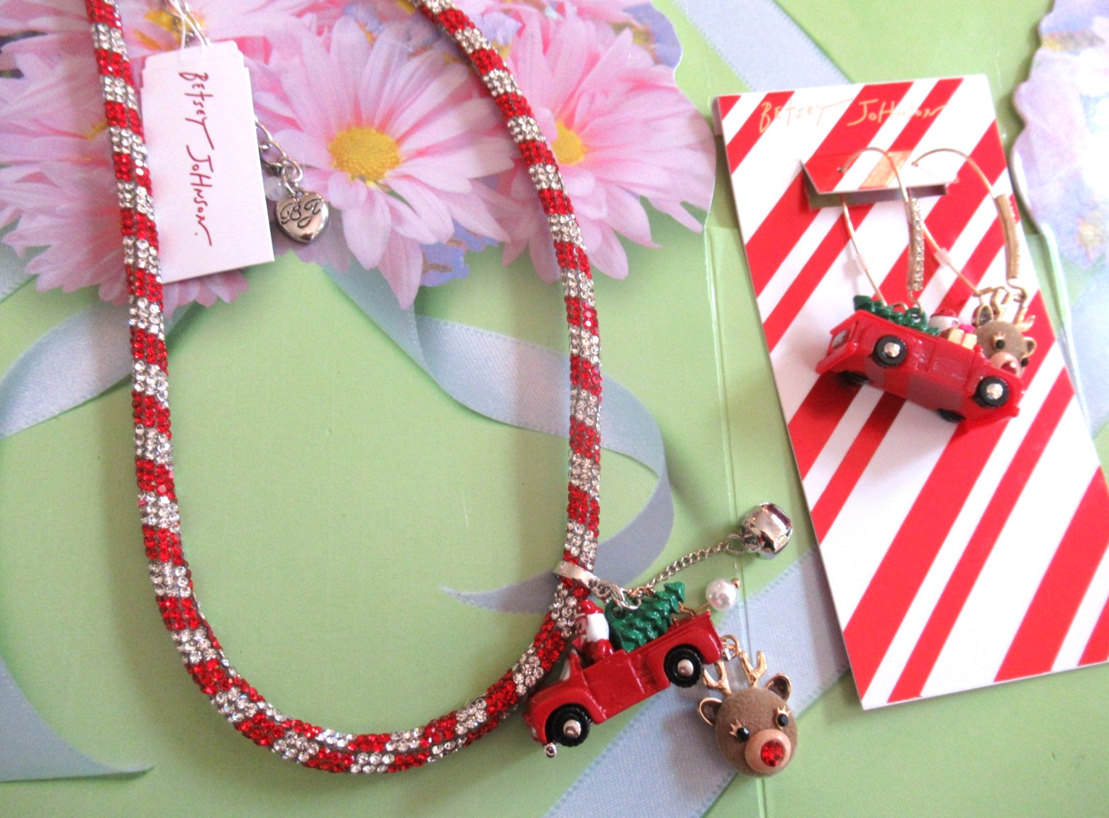 BETSEY JOHNSON Holiday Truck Pendant Necklace & Holiday Truck Earrings NWT