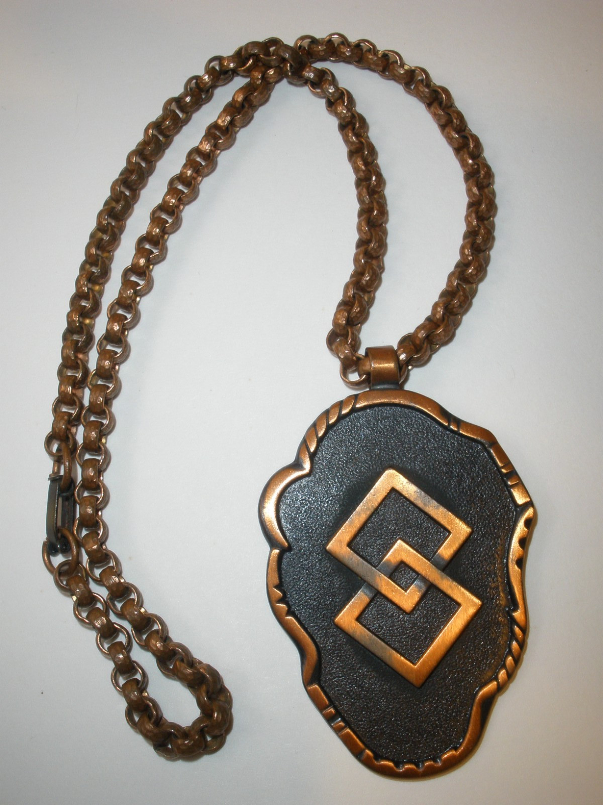 Solid Copper Geometric Unisex Pendant Heavy Link Chain Necklace 18” Vintage