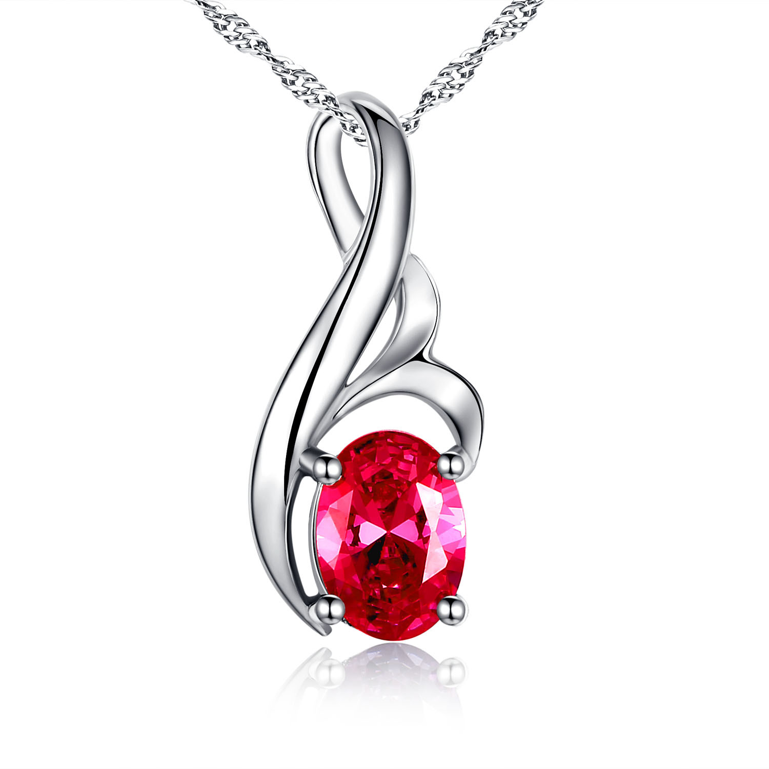 925 Sterling Silver Simulated Gemstone Ruby Oval Pendant Necklace for Women, 18″