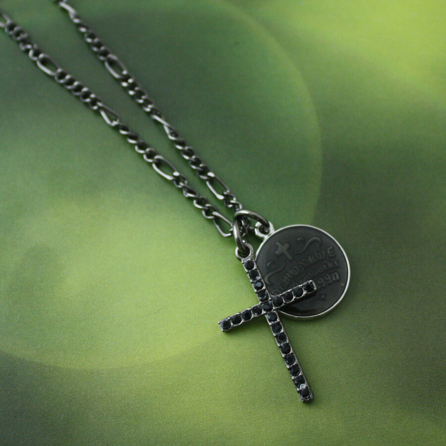 Cross Coin Black Dark Pendant with 20″ Fashion Chain Necklace for Women Men Kids