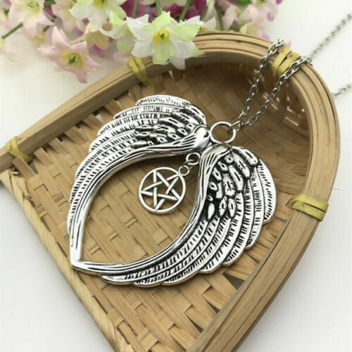 925 Sterling Silver Eagle Hawk Feather Angel Wings Pentagram Star Charm Necklace