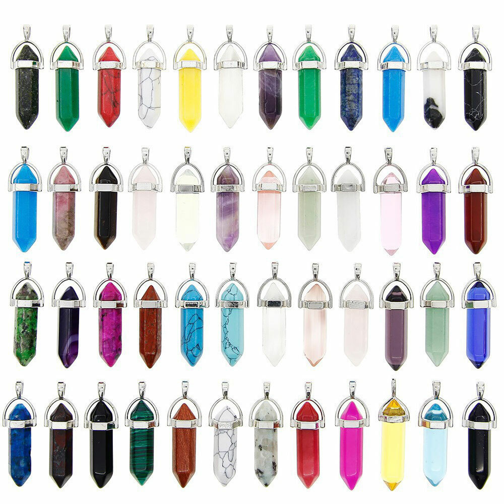16/32/48PC Natural Quartz Crystal Point Chakra Healing Gemstone Necklace Pendant