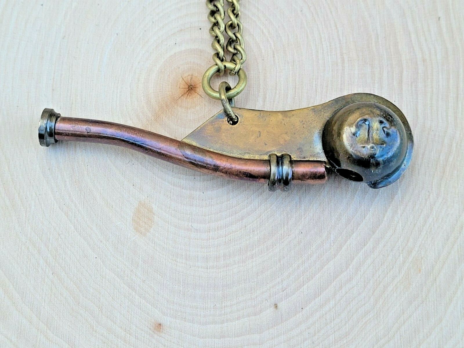 Brass Nautical Pendant Vintage Style Solid Brass Necklace Bosuns Whistle