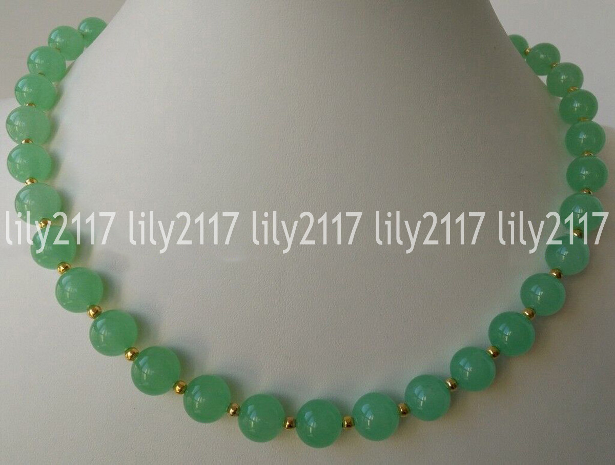 Natural 6/8/10/12mm Light Green Jade Round Gemstone Beads Necklace 18 Inches