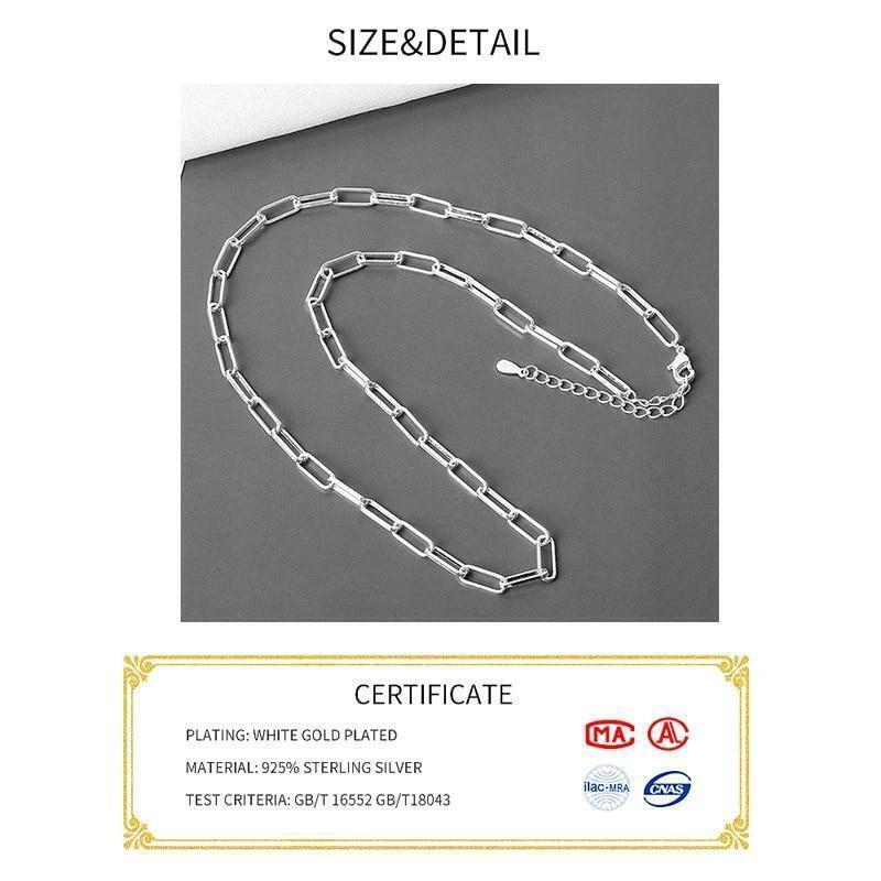 2024 New Solid 925 Sterling Silver Italian Paperclip Rolo Chain Necklace Stamp