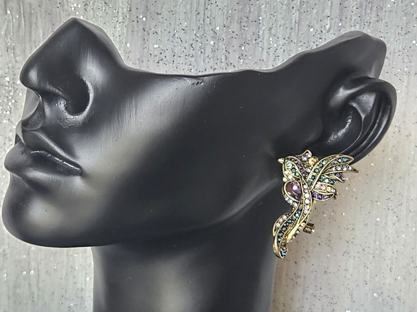 Heidi Daus Earrings Phoenix Rising Crystal Stud Bronze Tone 1-3-8 Inch NWT