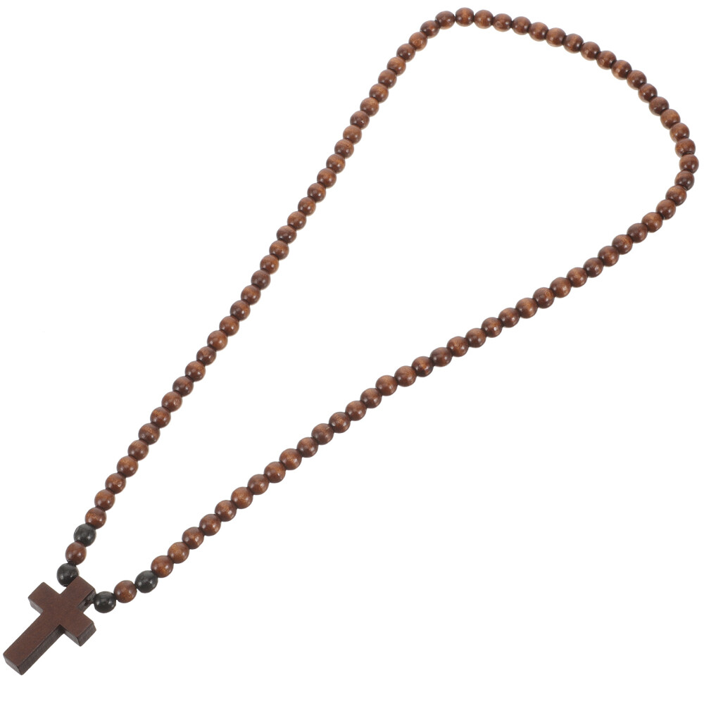 Wooden Cross Necklace For Men Beaded Chain Necklace Rosary Trendy Necklace
