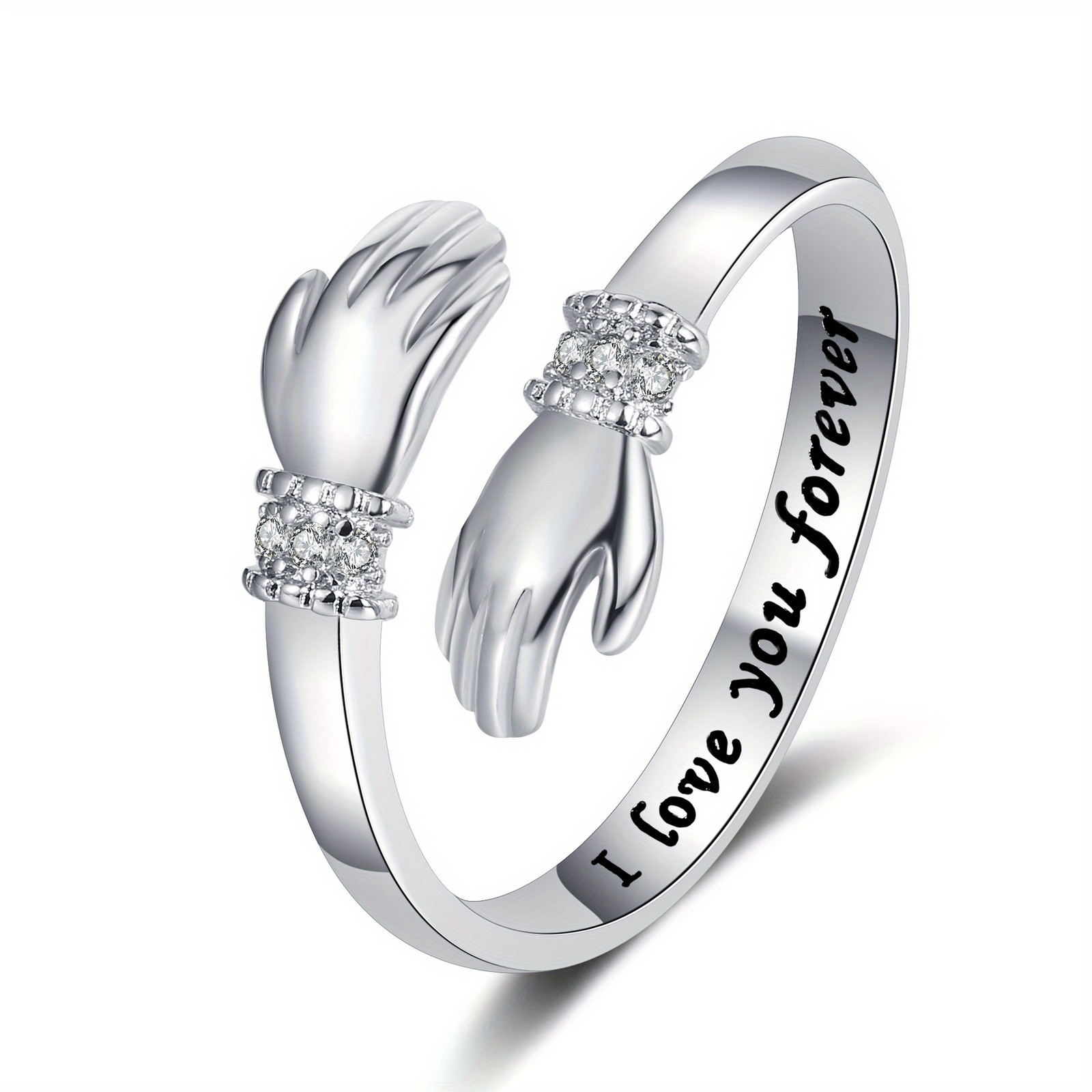 Trendy Minimalist Brass Hugging Engraved Open Adjustable Diamond-Accented Ring