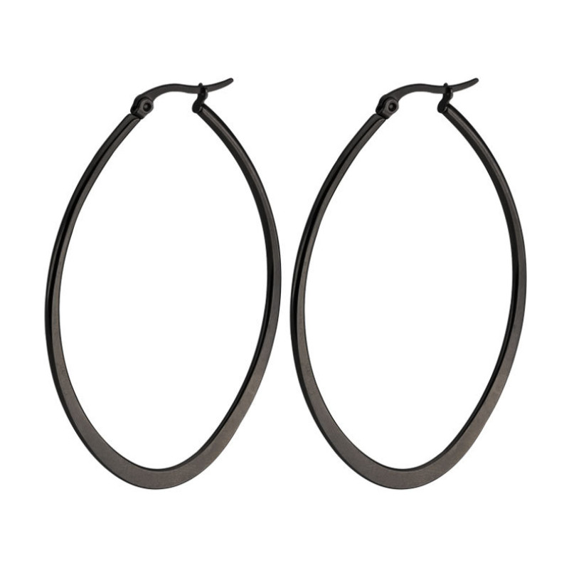 2pcs Women Stainless Steel Polished Drop Oval Shape Dangles Hoop Earrings PE30