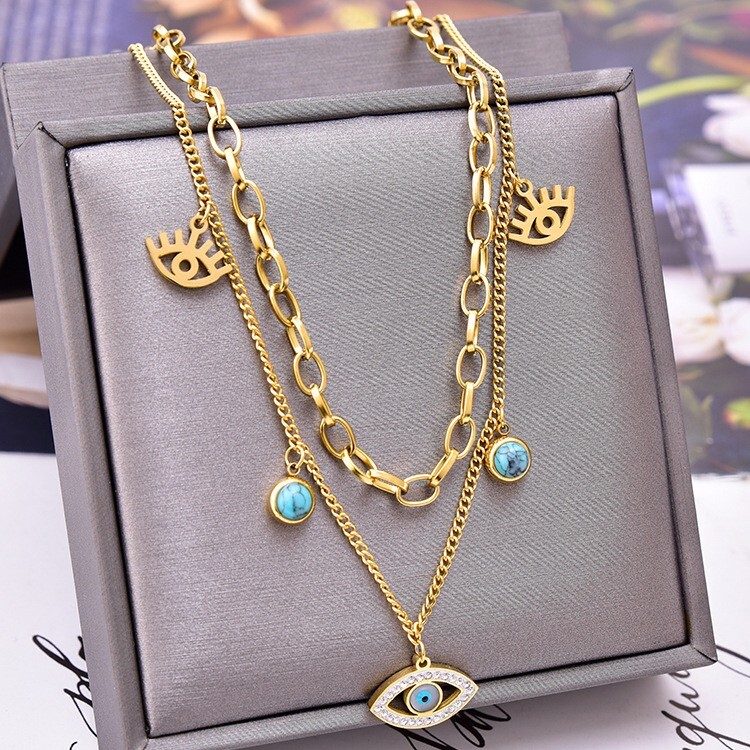 18KGP Turquoise Evil’s Eye Pendant Necklace Women’s Magic Necklace