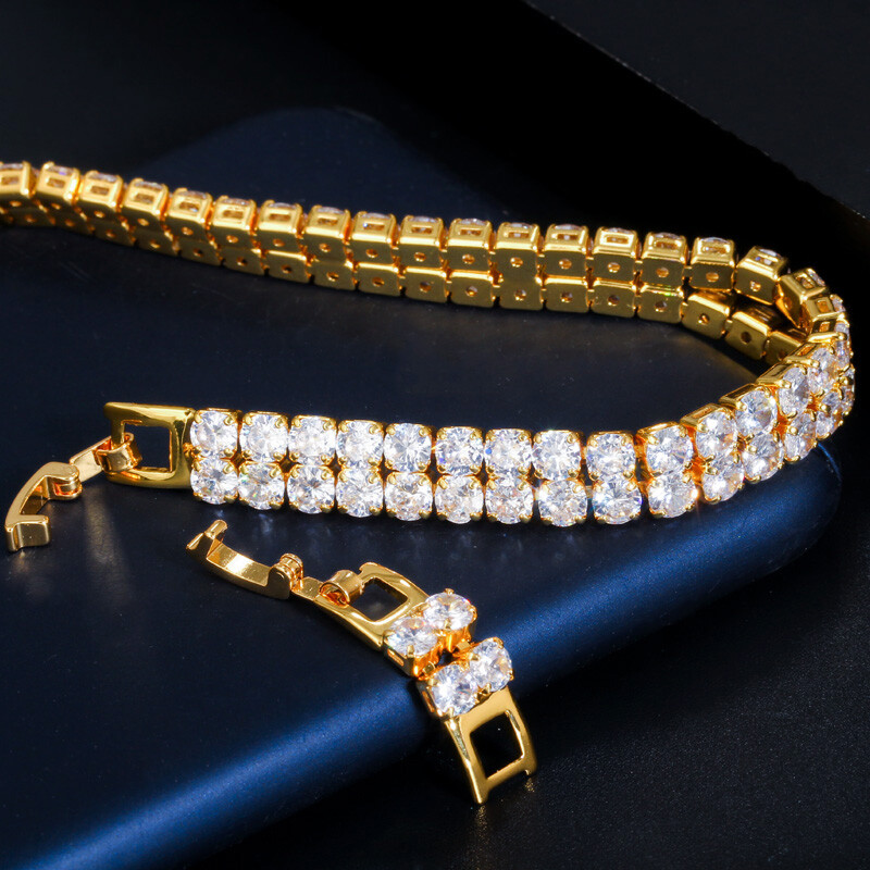 CWWZircons 2 Row Round Silver Plated Cubic Zirconia Green Women Tennis Bracelet