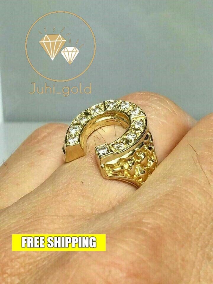 Men’s Horseshoe Shape Band Ring 1.50Ct Simulated Diamond 14k Yellow Gold Plated