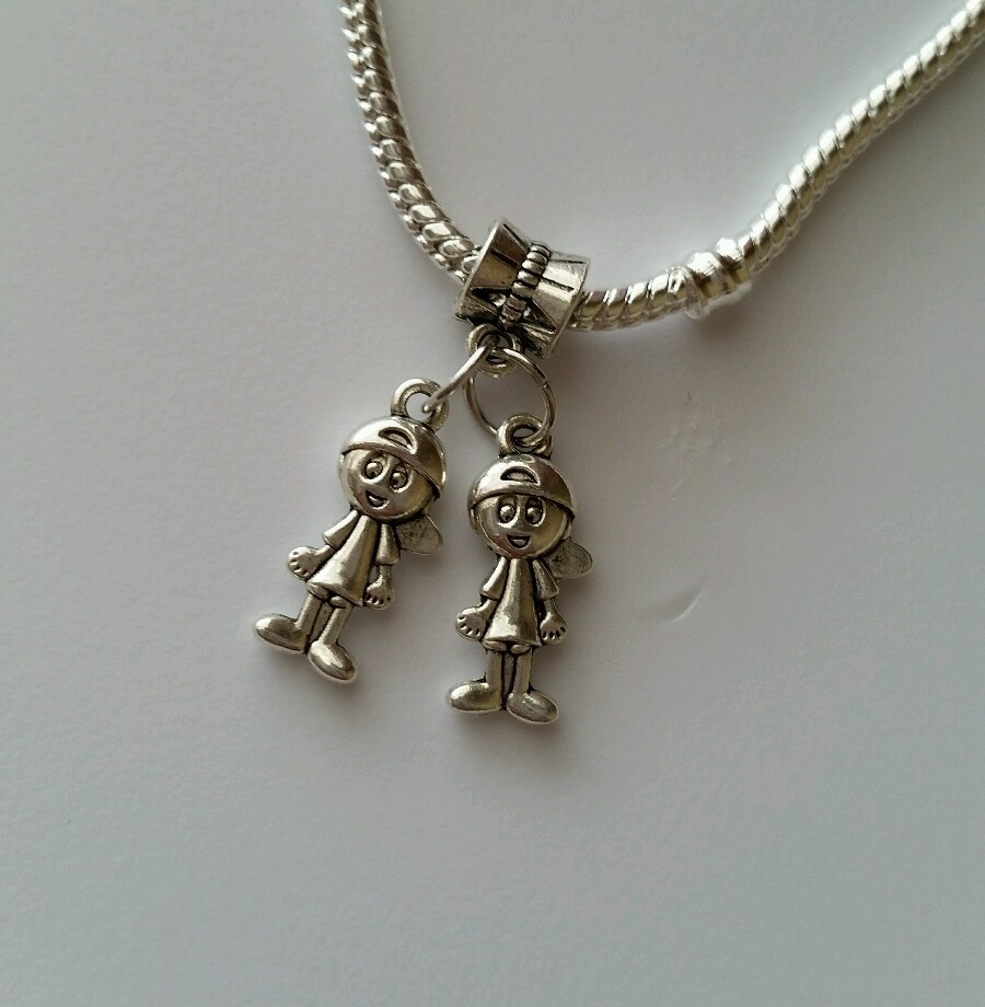 Little Boys Brothers Son Twins Dangle Bead for Silver European Charm Bracelet