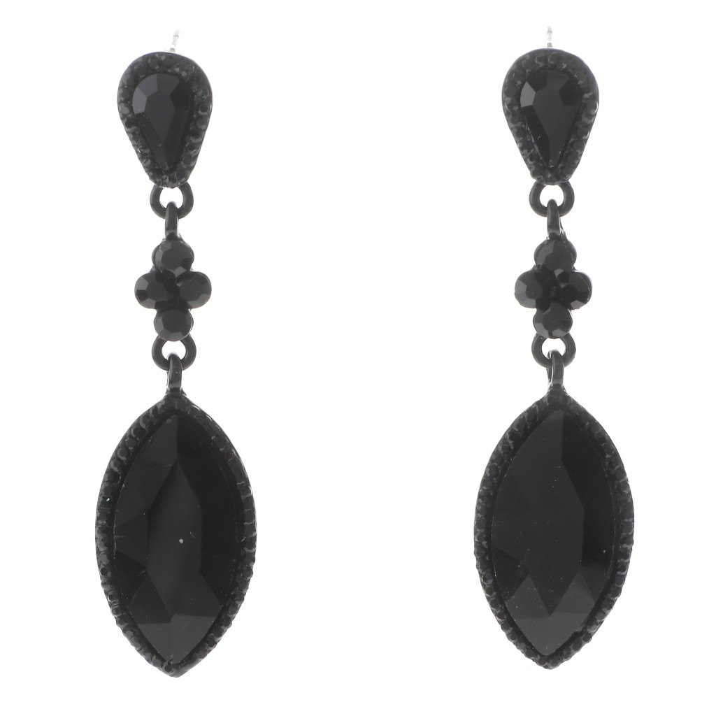 Black Tone Alloy Metal Crystal Rhinestone Drop Post Earrings ER2636-JET