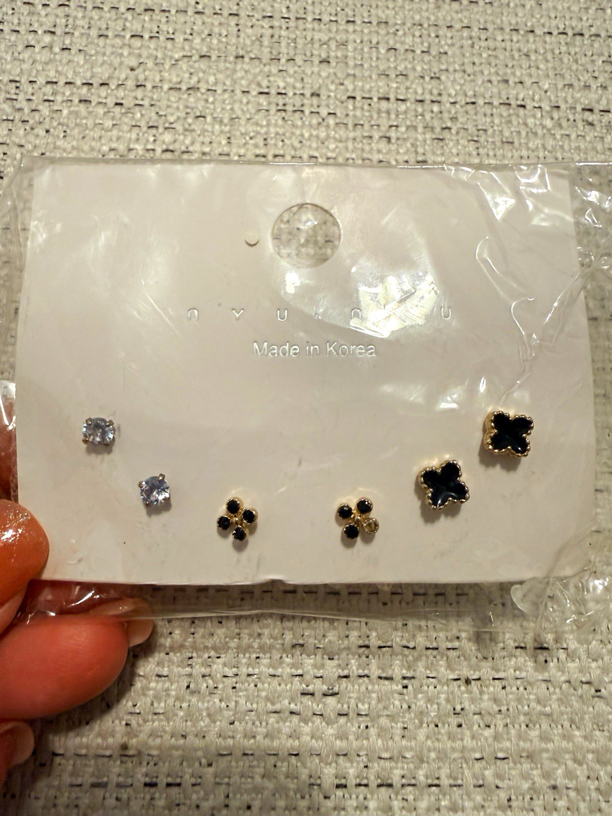 Gold Tone & Black Flower/Clover Nickel-Free Stud Earrings Set