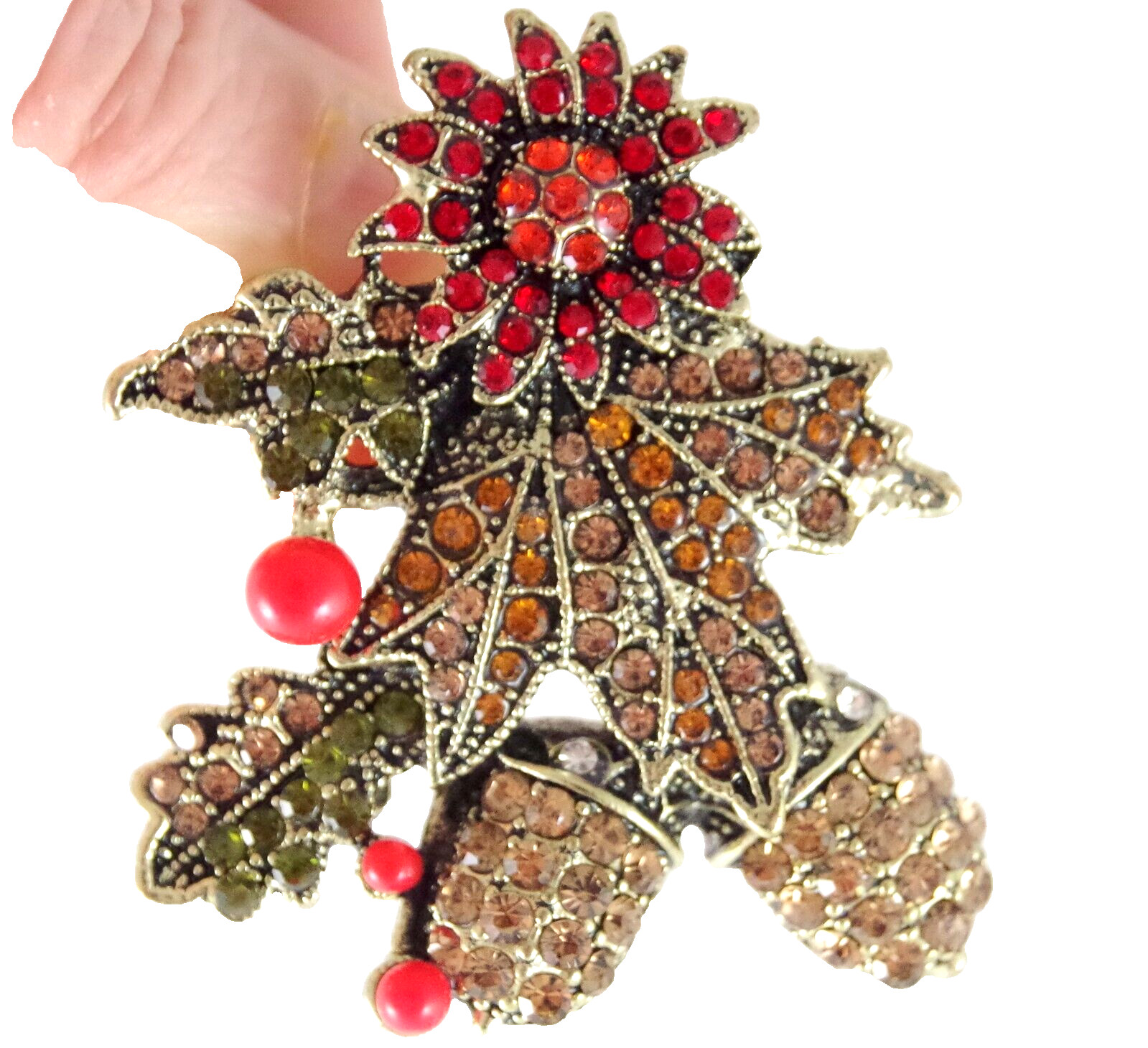 2 1/8″ UNSIGNED HEIDI DAUS STYLE FALL AUTUMN LEAVES ACORNS BERRIES FLOWER BROOCH
