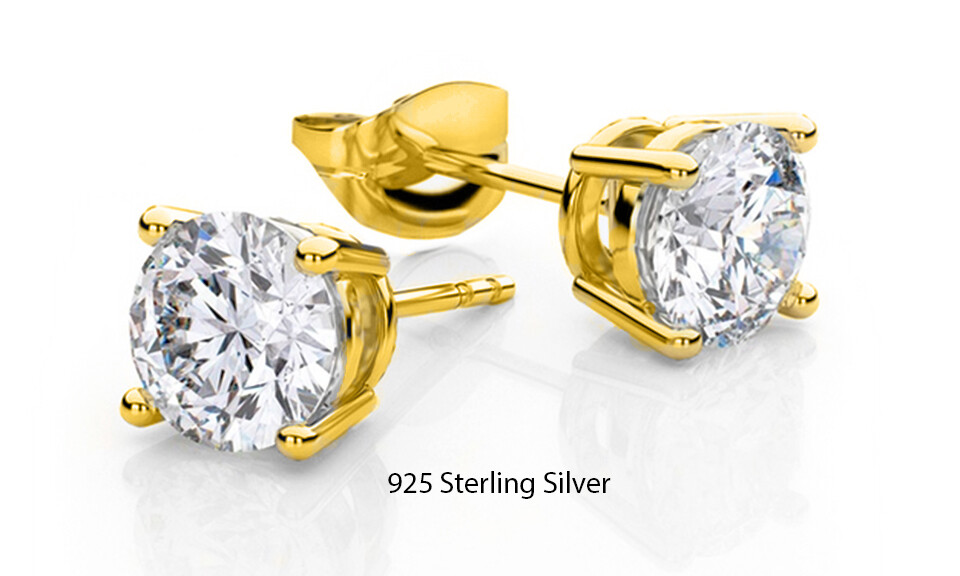 925 Sterling Silver Stud Earrings Cubic Zirconia Round Women 4PC CZ Earrings Set