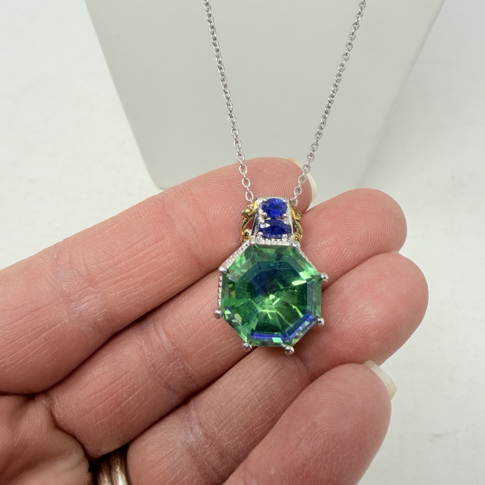 Shop LC Sterling Silver Peacock Quartz/Masoala Sapphire Pendant with Chain 5440