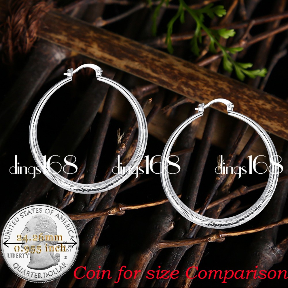 Classic 925 Sterling Silver Nickle-Free/Lead-Free 1.5″ Medium-Size Hoop Earrings
