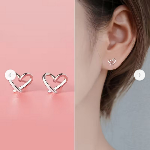 HEART SHAPE OPEN STUD EARRINGS SILVER IN COLOR STAINLESS STELL POST