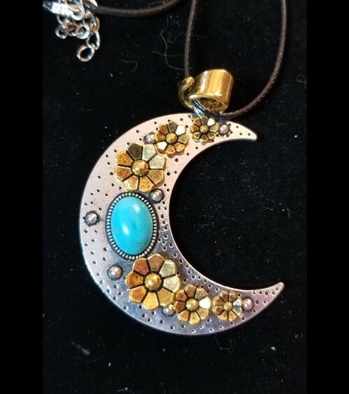 53x22x6mm Blue Turquoise Tibetan Silver/Gold Moon Pendant Bead K51685