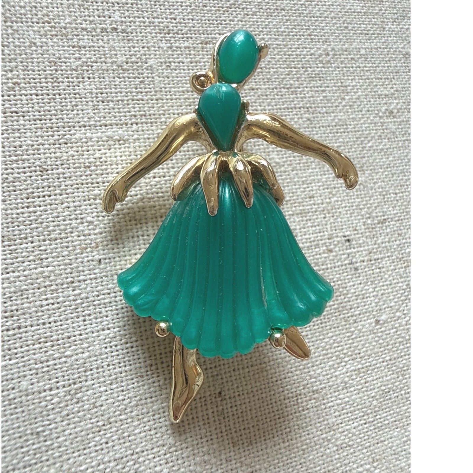 Vintage Trifari ?unsigned Ballerina Brooch teal Green Dancer Costume Jewelry
