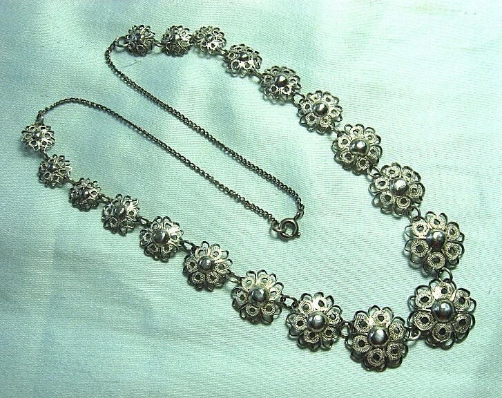 Test Silver Filigree Necklace 13.4 grams 17 1/4” long