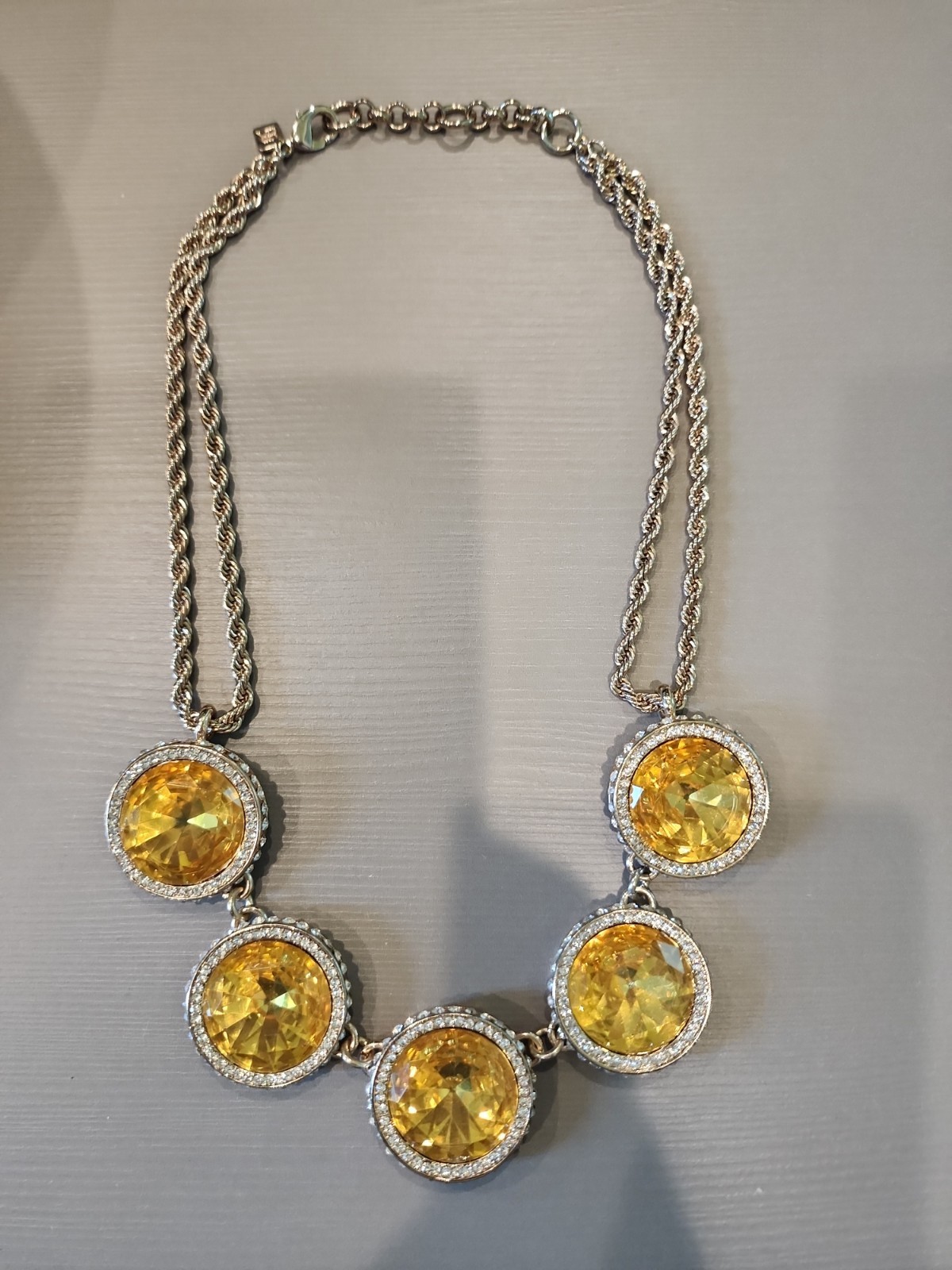 Banana Republic Gold Tone Faceted Crystal & Citrine Glass Stones Bold Necklace