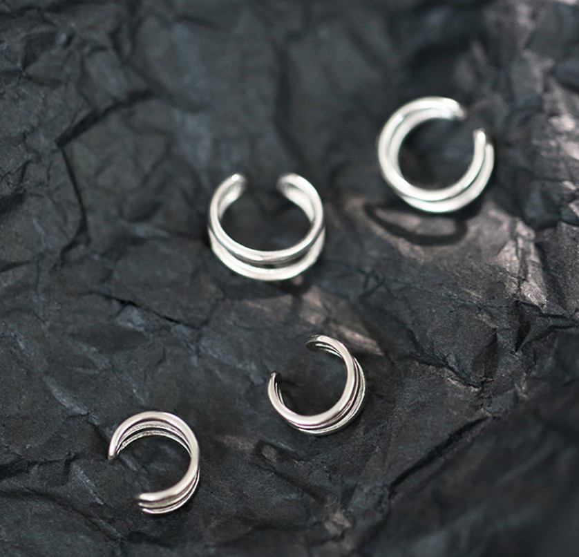 A Pair Silver Plated Ear Cuff Wrap Wire Band Dainty Cartilage Non Pierced S1
