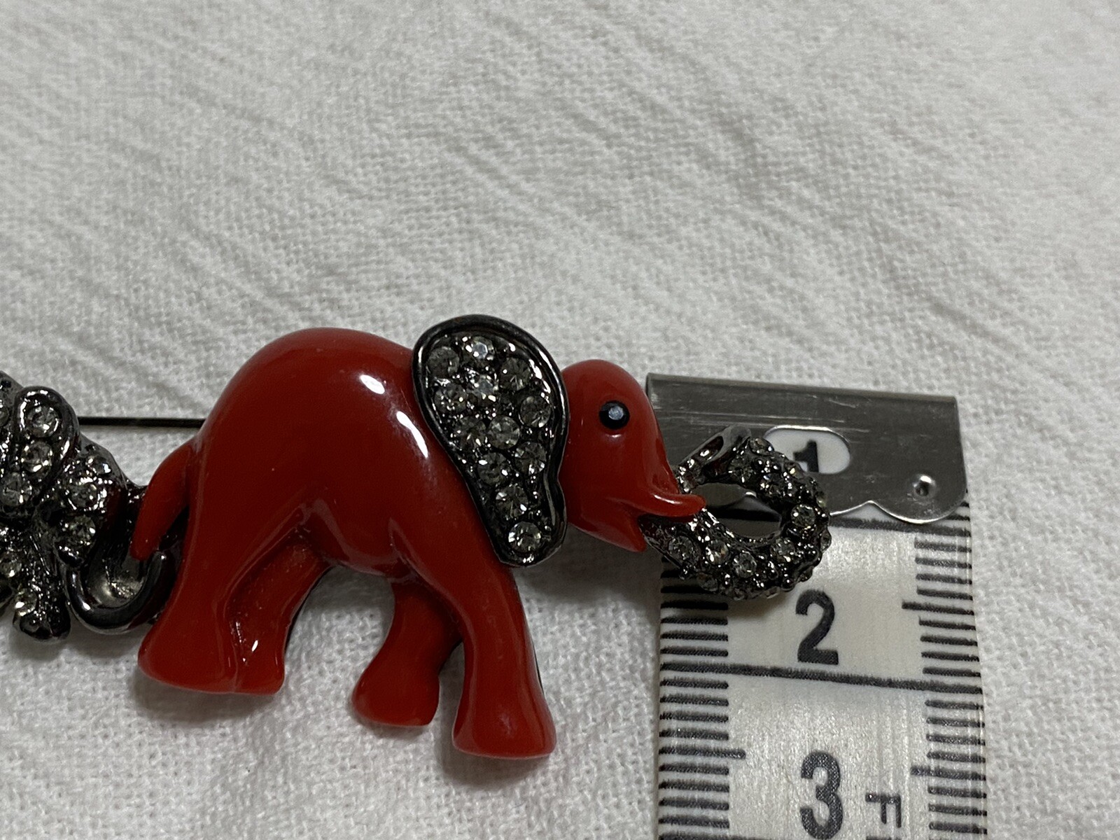 MARION GODART Paris Broche Éléphant Brooch Rouge Small Red Resin Rhinestone VTG