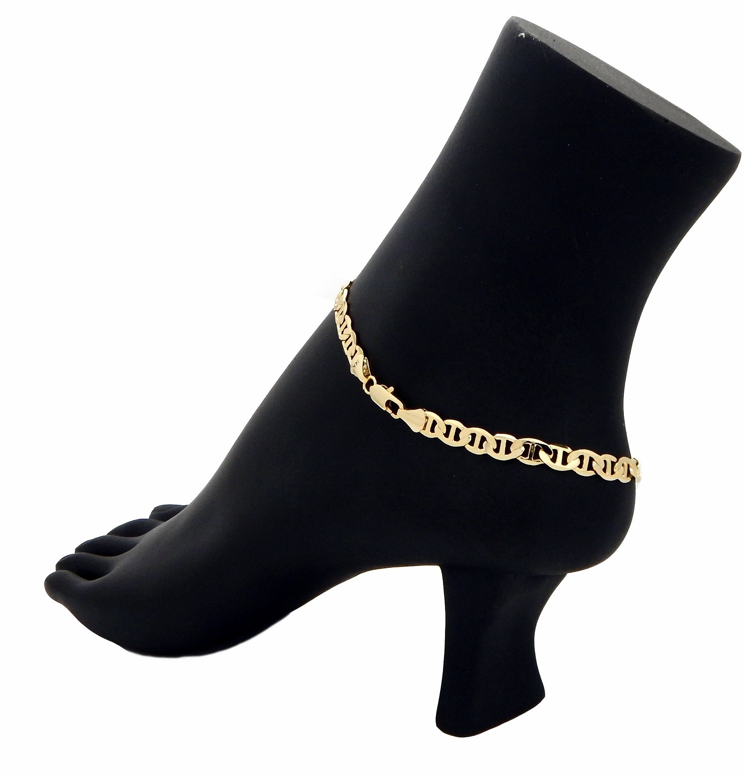 5mm 10″ MARINER LINK CHAIN QUALITY ANKLET BRACELET 14K ITALY GOLD PLATED