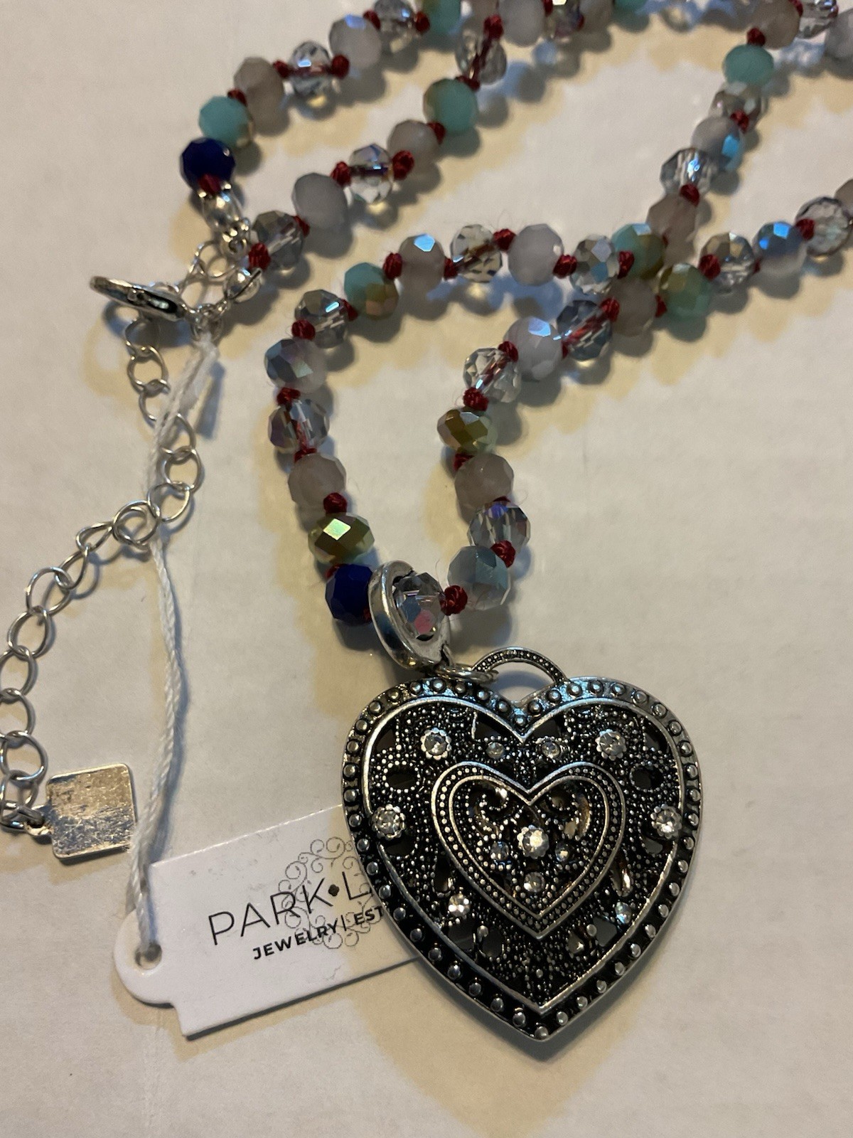 Park Lane Amulet Crystal Glass Bead Hand Knotted Removable Heart Necklace