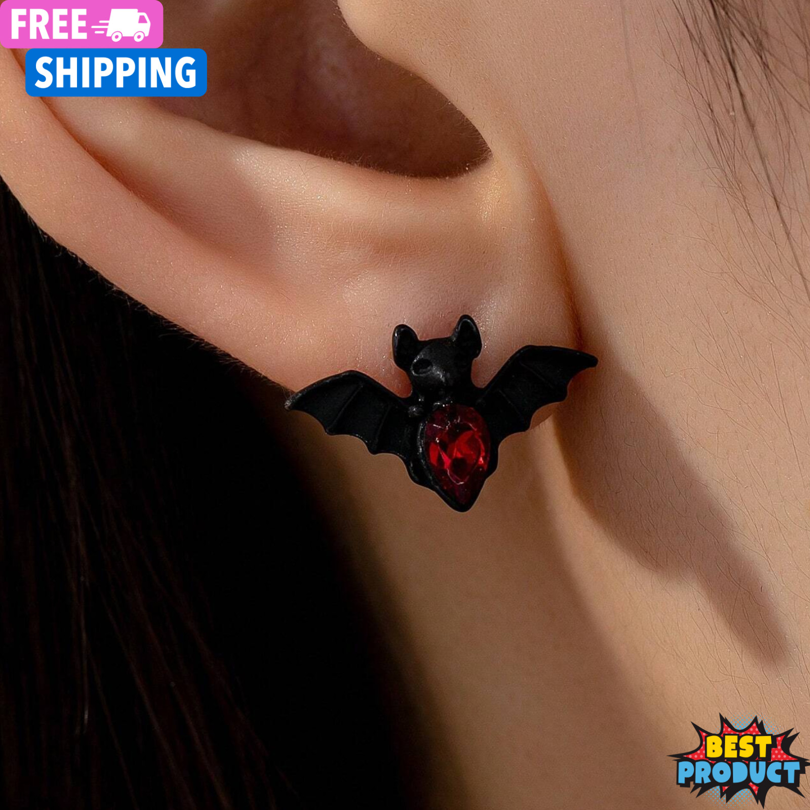 1pair Xmas 3D Bat Design Earring Women’s Spooky Stud Bat Earring Daily Wear