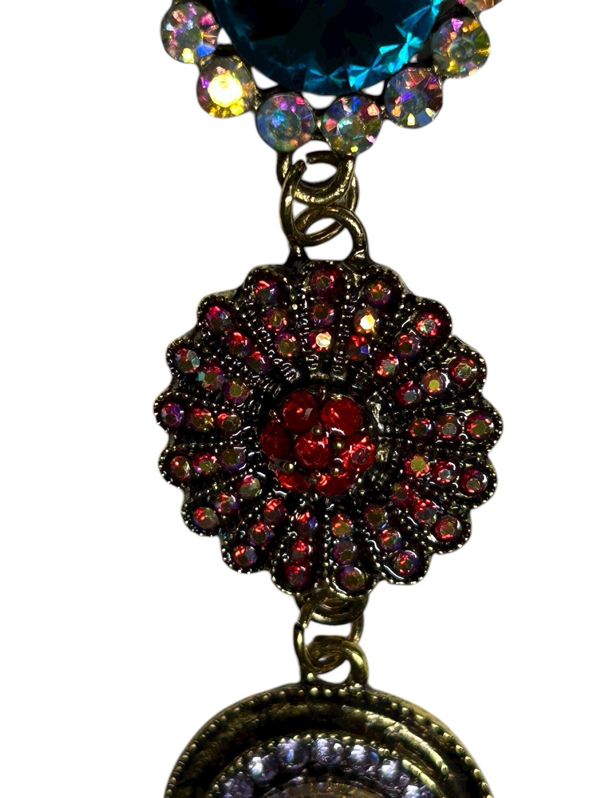 Colorful Rhinestone Floral Statement Bracelet Gold Tone Adjustable 7–8.5”