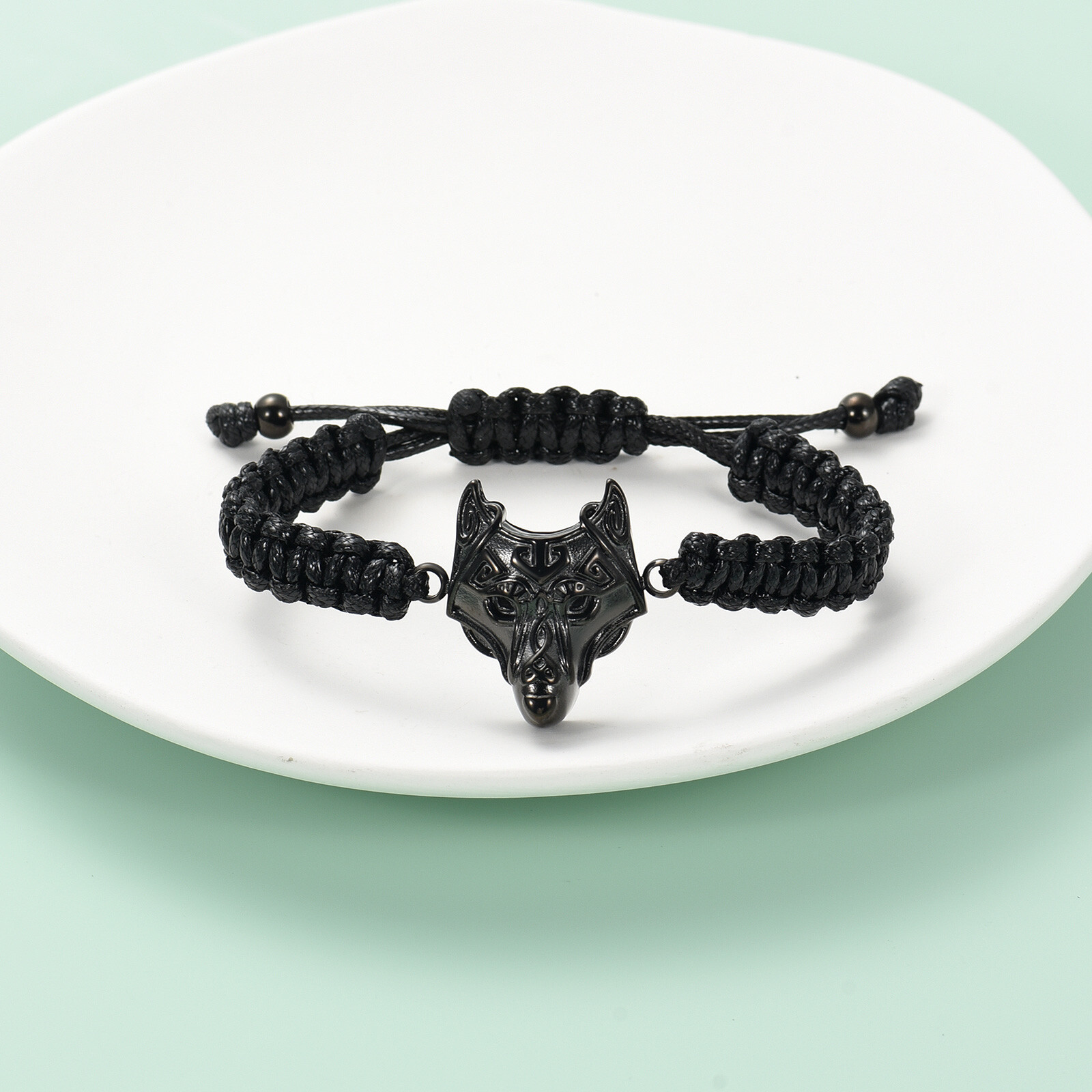 Adjustable Manmade Braided Ashes Wolf Head Urn Bracelet Cremation Memorial Gifts