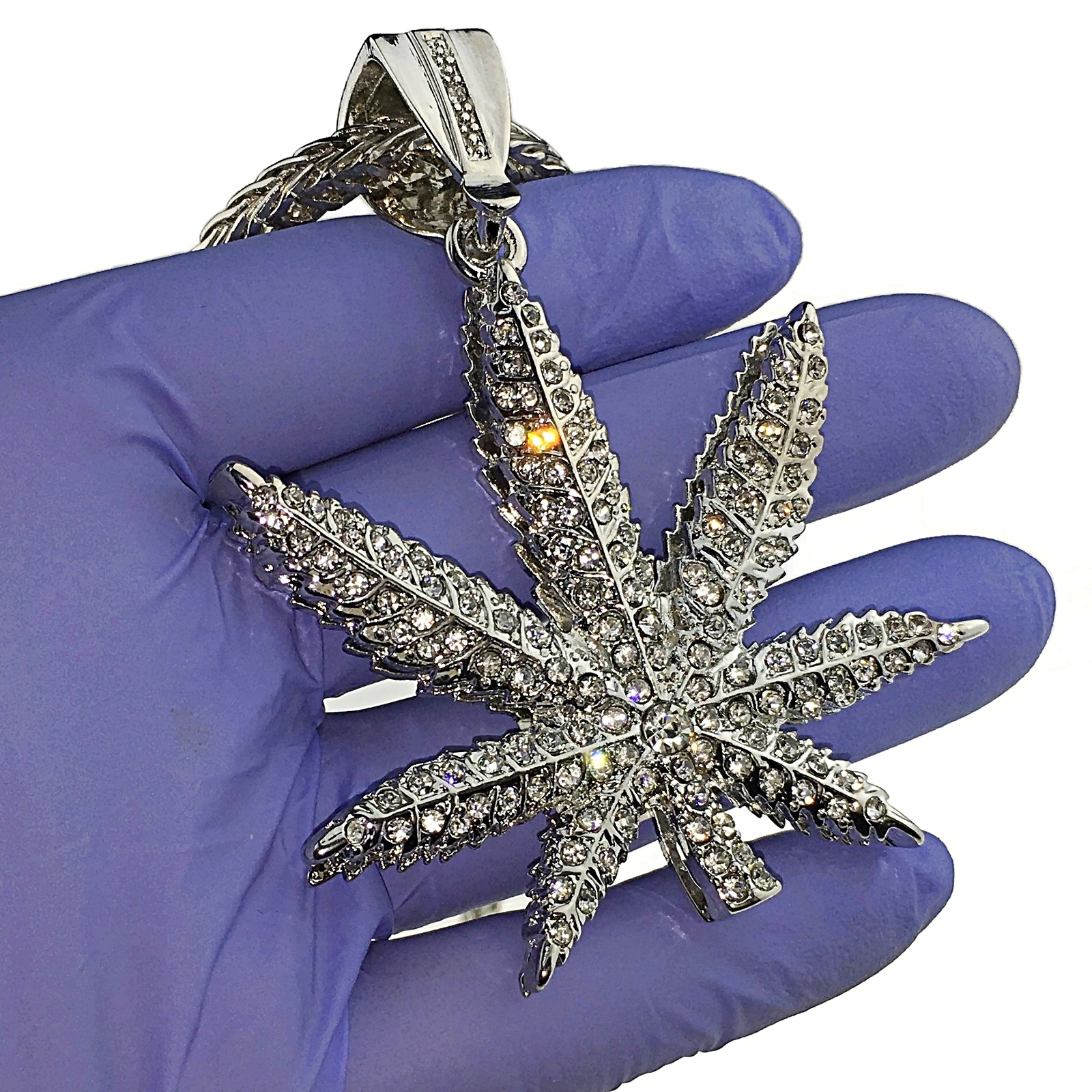 Marijuana Leaf Hip Hop Chain Weed Kush Pendant Charm Silver Tone 36″ Inch Franco
