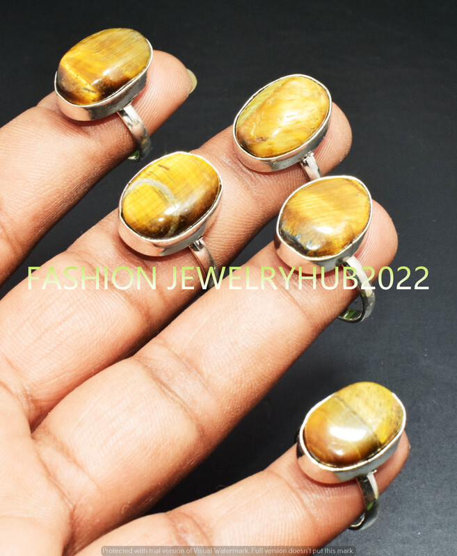 Tiger Eye Gemstone Handmade Rings 10pcs Lot 925 Silver Plated Jewelry