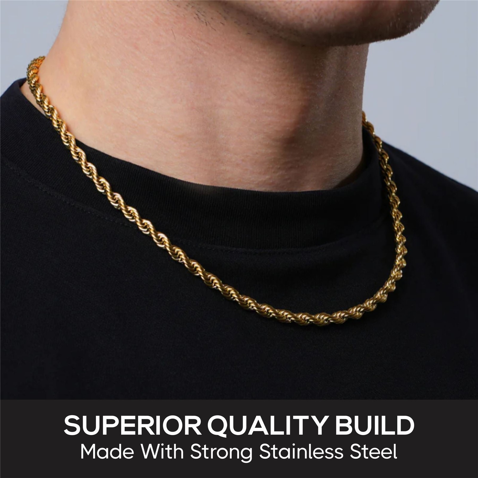 *UK* Black Stainless Steel 316L Mens Rope Twist Chain Necklace Link Chunky Boys